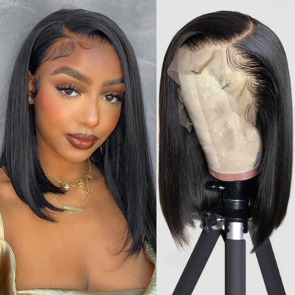 Flady bob wig front view with straight cut and natural shine for daily wear.