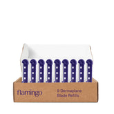 Flamingo Dermaplane blade refill close-up with stainless steel blades for precise exfoliation.