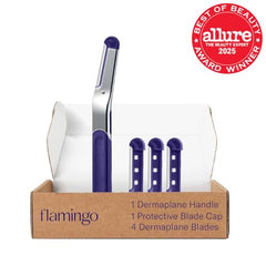 Flamingo Dermaplane blade refill in stainless steel for precise exfoliation.