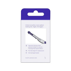 Flamingo Dermaplane pull-tab design enables quick blade replacement.