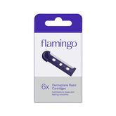 Flamingo Dermaplane refills with six blades for gentle peach fuzz removal.