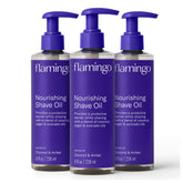 Flamingo Nourishing Shave Oil bottle with coconut glide for smooth shaving
