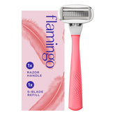 Flamingo pink razor handle with weighted grip for secure, comfortable shaving
