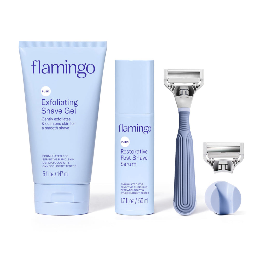 Flamingo pubic hair razor with flexible head for a precise shave