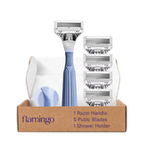 Flamingo pubic razor handle offers secure grip for comfortable wet shaving