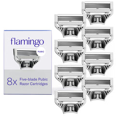 Flamingo Pubic Razor refill with 5 blades for a smooth bikini line.