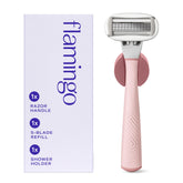 Flamingo rose razor handle with ergonomic grip for secure, comfortable shaving.