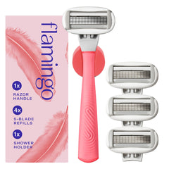 Flamingo razor handle with weighted grip for secure shaving control.