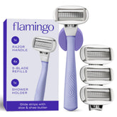 Flamingo razor handle in lilac with ergonomic grip for comfortable shaving.
