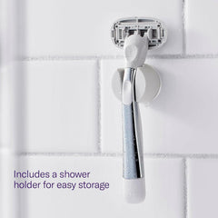 Flamingo Shower Holder keeps the razor within reach while protecting it from water.