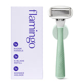 Flamingo women's razor with Sage handle for precise, comfortable shaving
