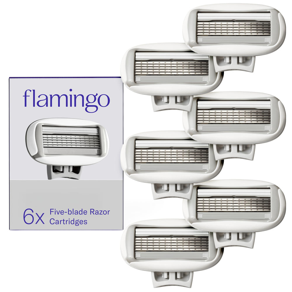 Flamingo women's original razor refill six-count for a close, comfortable shave.