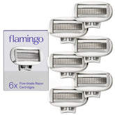Flamingo women's original razor refill six-count for a close, comfortable shave.