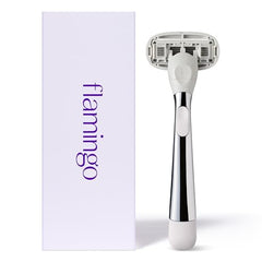 Flamingo blade refill with ultra-thin blades supports precise, close shaves.