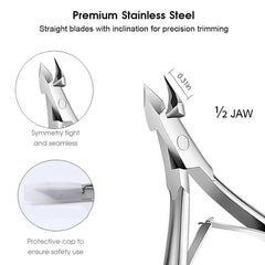 Flauntia cuticle nippers with 1/2 jaw design for precise trimming.