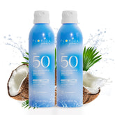 Florida Salt Scrubs Florida Glow SPF 50 spray bottle close-up with reef-friendly formula.