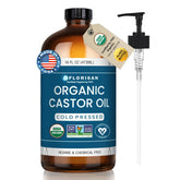 Florisan Castor Oil glass bottle showcasing premium organic formula for skin and hair.