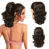 Flufymooz pony tail extension in chocolate brown provides quick volume for busy mornings.