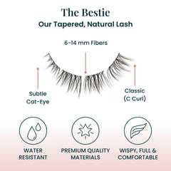 FlutterHabit Bestie Lash Clusters on natural lashes blend seamlessly for a doll-eyed look.