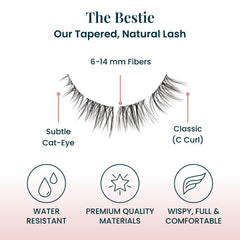 FlutterHabit Bestie Lashes base-application view shows easy lash base placement.
