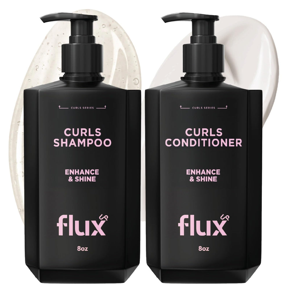 Flux Up champú para rizos, botella frontal, hidrata y define rizos.
