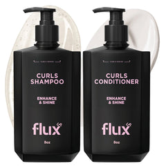 Flux Up champú para rizos, botella frontal, hidrata y define rizos.