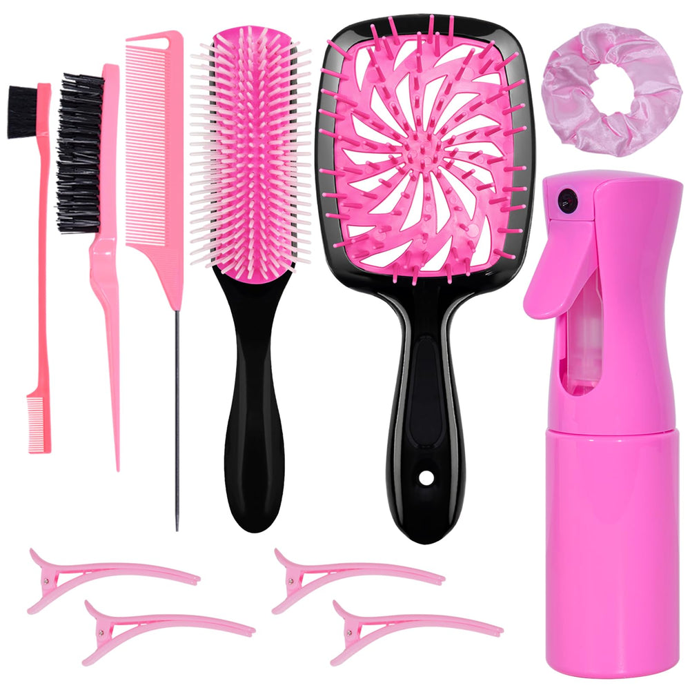 FlyLanyards 11-piece hair brush set with spray bottle for quick detangling and styling.