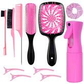 FlyLanyards 11-piece hair brush set with spray bottle for quick detangling and styling.