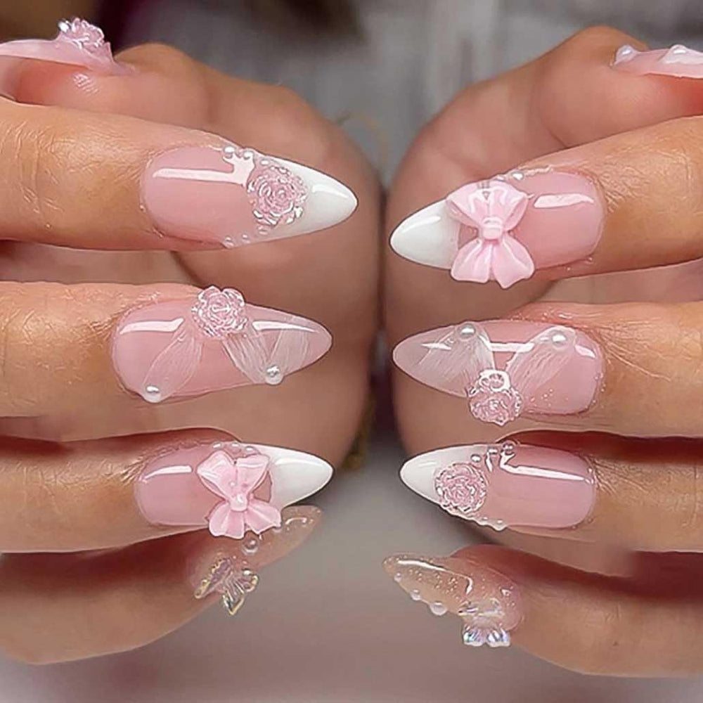 Uñas falsas Foccna estilo almendra blancas para uso diario.
