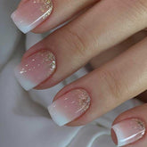 Uñas Foccna cuadradas con gradiente rosado, listas para usar, empaque práctico