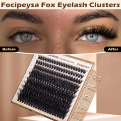 Focipeysa 200D fluffy cluster lashes showing volume and softness.
