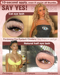 Focipeysa closeup wispy lashes demonstrate a subtle blend with natural lashes.
