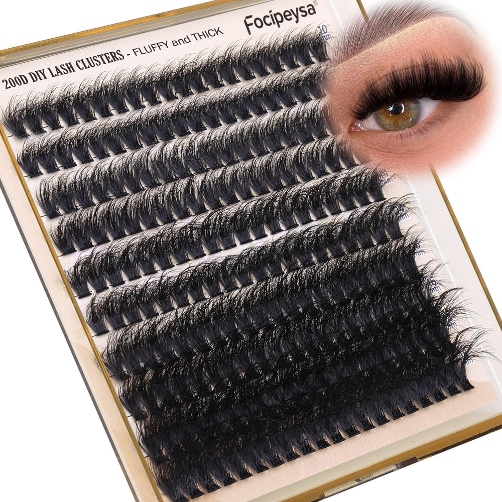 Focipeysa full-volume lash clusters in 10-18mm for a bold DIY look.
