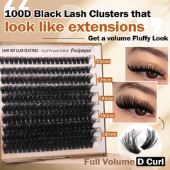 Focipeysa matte black D curl clusters for natural, comfortable extensions.