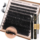 Focipeysa thick lash extension kit with 100D clusters for at-home DIY looks.