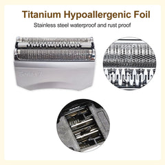 FOCODECKING 7-Series 70S replacement head foil close-up; fine mesh captures hairs from multiple directions.