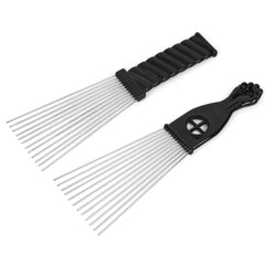 Folansy Afro comb metal with black fist design for bold styling on curly hair
