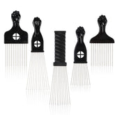 Folansy metal Afro comb with wide teeth for gentle detangling and styling.