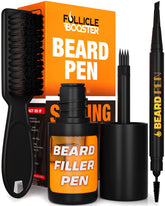 Follicle Booster beard pen 4-tip fork blends hairs for natural density.