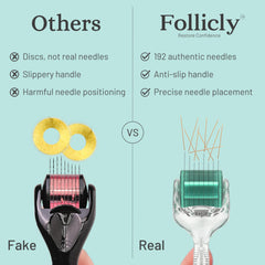 Follicly Derma Roller scalp-use: promotes even microneedling on the scalp.