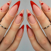 Uñas postizas FOLONRAL San Valentín con corazón rojo y líneas doradas, ideal para ocasiones.
