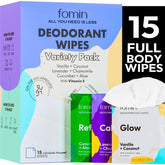 FOMIN Travel Deodorant Wipes 15-count variety pack for on-the-go freshness