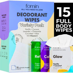 FOMIN Travel Deodorant Wipes 15-count variety pack for on-the-go freshness