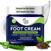 FOOT CURE crema de pies con arbol de te, botella visible para hidratación diaria.