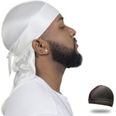 ForceWave durag satinado blanco para ondas 360, fija el peinado nocturno con suavidad.