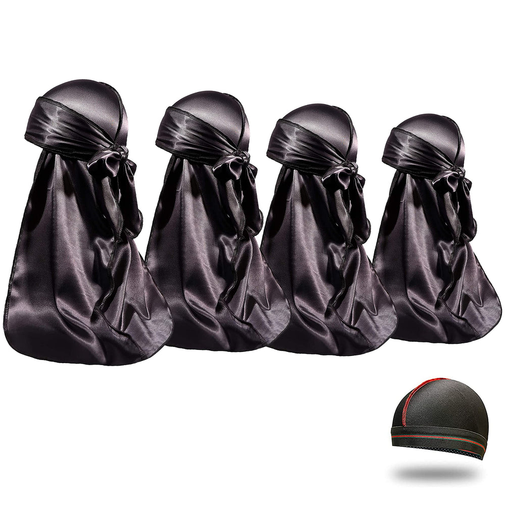 El durag de satén ForceWave negro muestra una textura lujosa que mantiene el cabello hidratado.