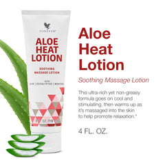 Forever Living Aloe Heat Lotion: textura cremosa ideal para masajes y cuidado de la piel.