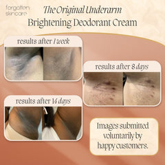 Packaging box of Forgotten Skincare Original underarm brightening cream showing vegan and cruelty-free status
