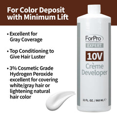 ForPro Expert 10 Volume Crème Developer conditioning formula adds hair luster.