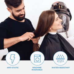 ForPro Poly Chemical Cape demonstrates machine washable design for busy salons.